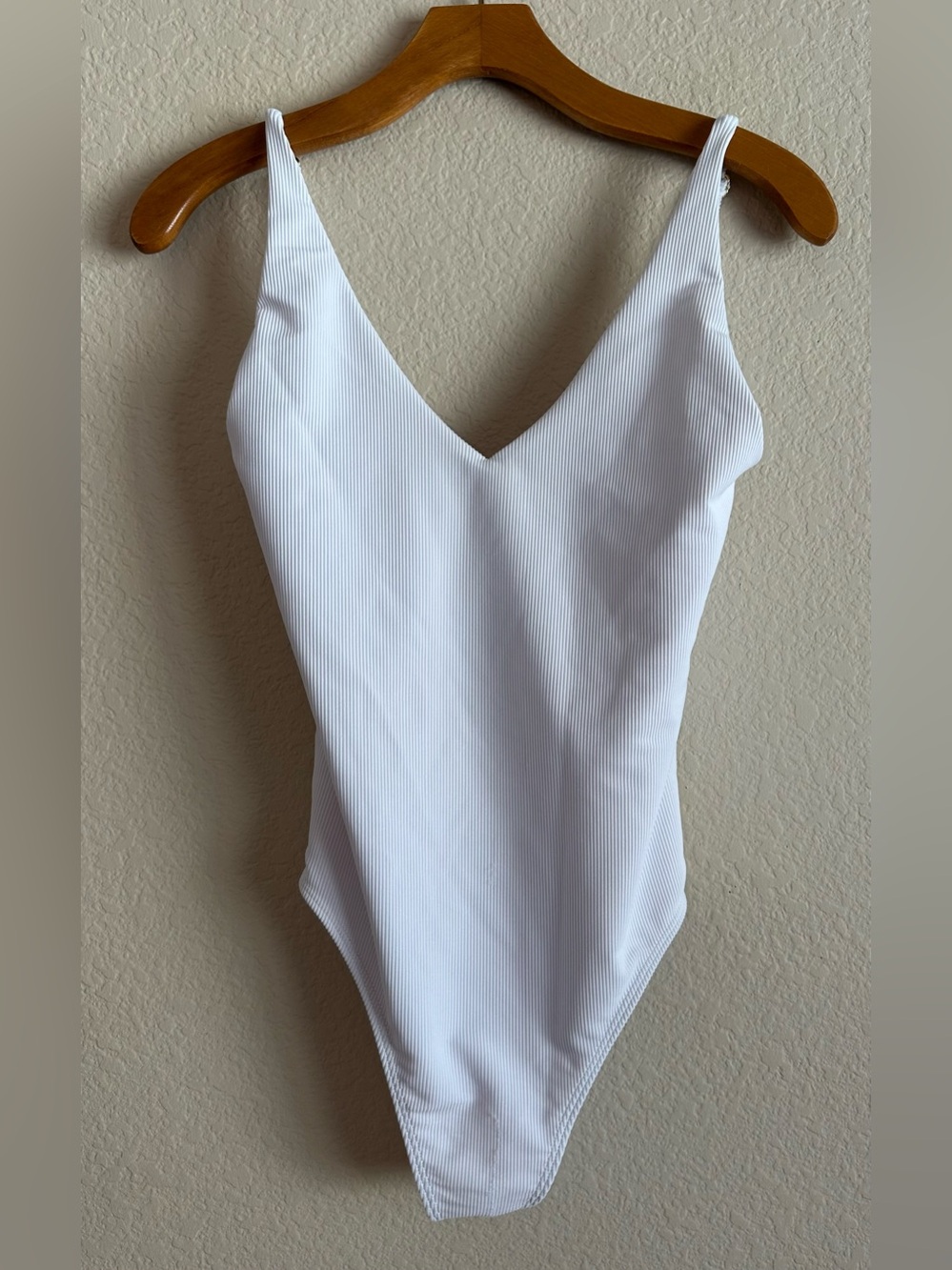 Beach Riot White Ribbed V‑Neck One Piece Swimsuit